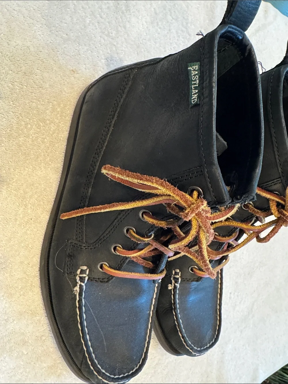 Eastland Black Leather Chukka Moc-Toe Boots with Brown Laces